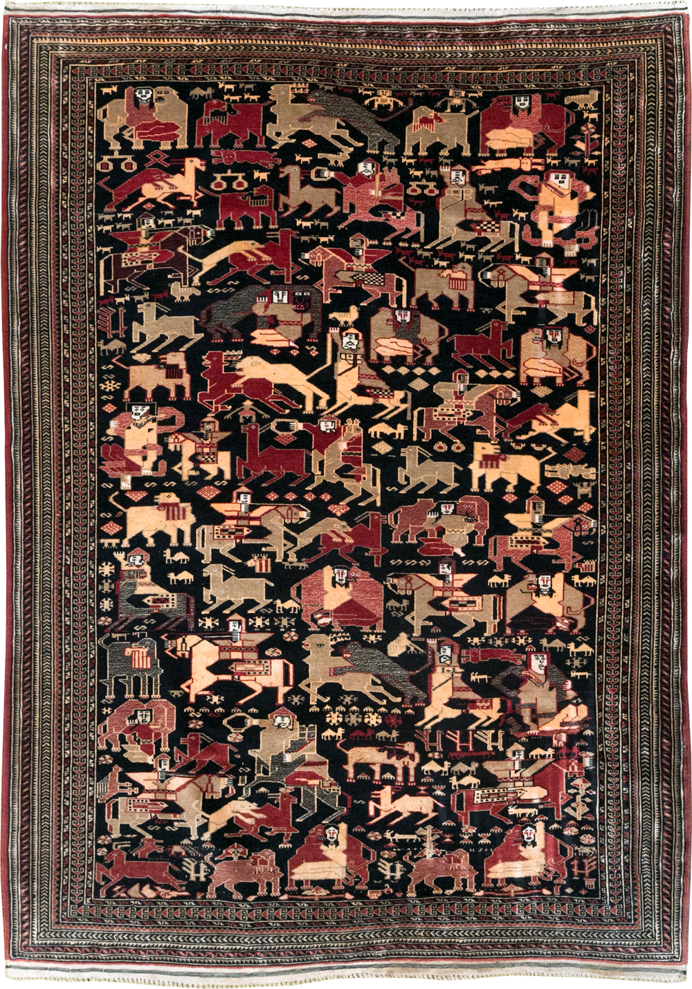 Vintage Pictorial Turkoman Rug, No.31784 - Staging