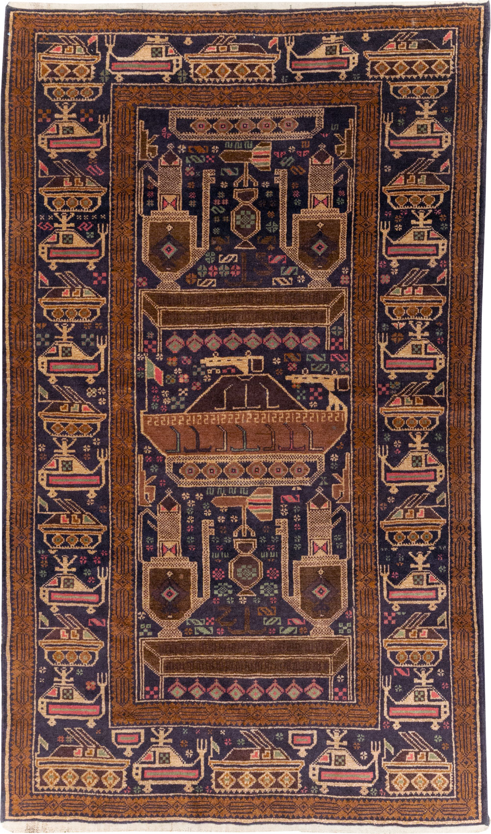 Vintage Afghan Pictorial War Rug, No.31785 - Staging