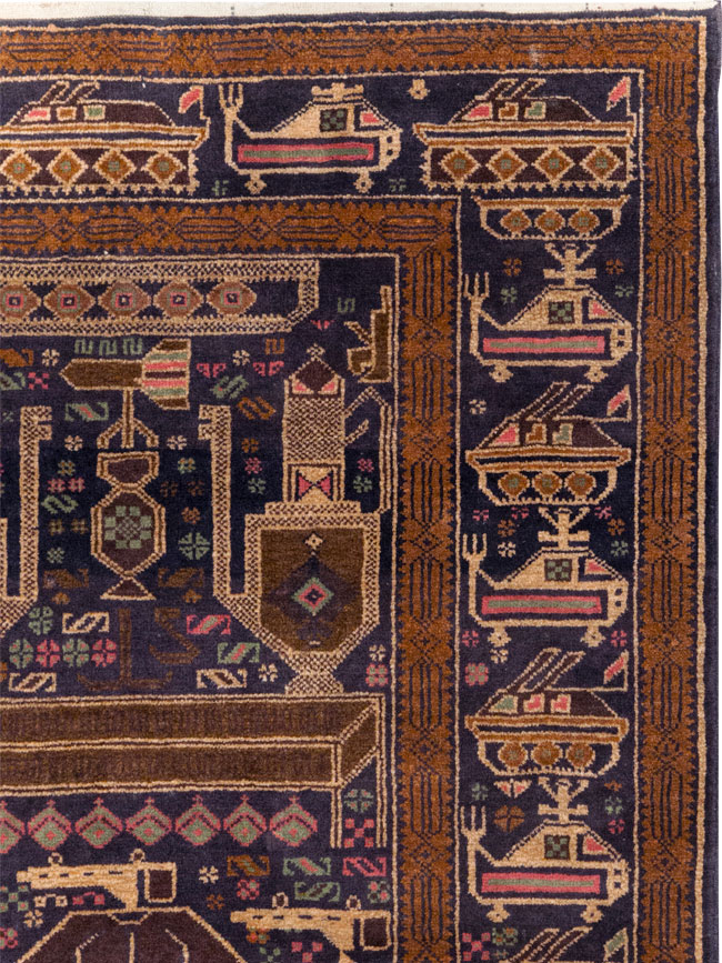 Vintage Afghan Pictorial War Rug, No.31785 - Staging