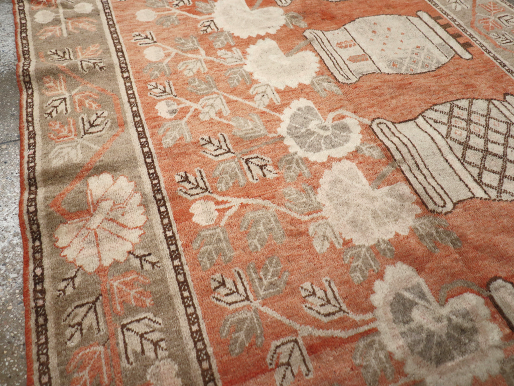 Antique East Turkestan Pictorial Vase Khotan Accent Rug, No.31791 - Staging