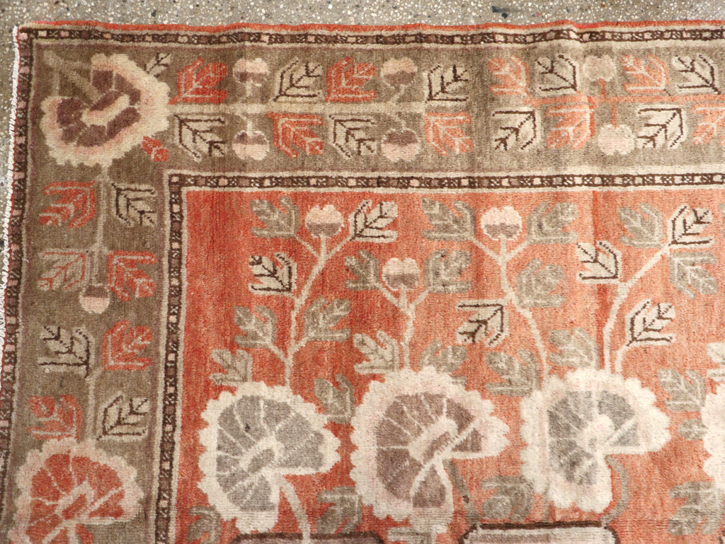 Antique East Turkestan Pictorial Vase Khotan Accent Rug, No.31791 - Staging