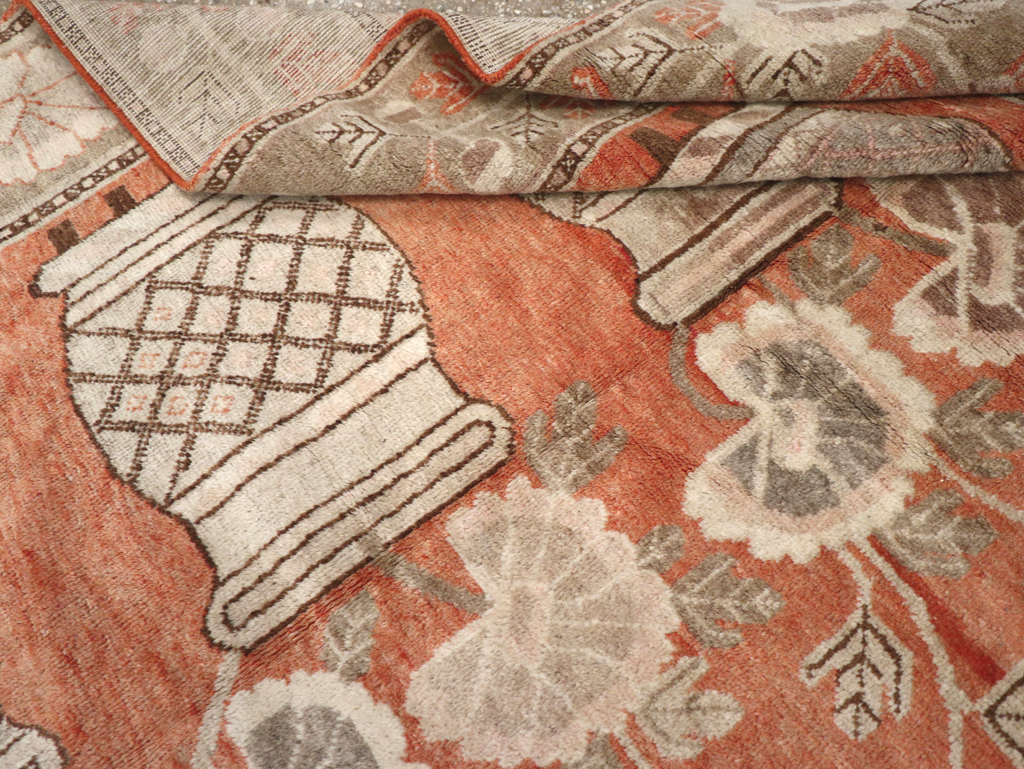 Antique East Turkestan Pictorial Vase Khotan Accent Rug, No.31791 - Staging