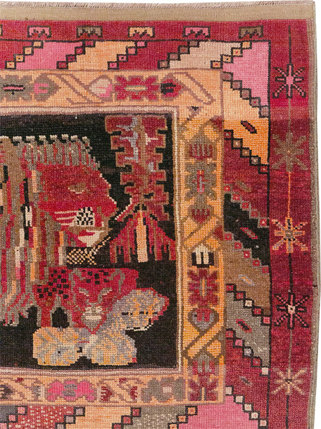 Vintage Turkish Pictorial Throw Rug, No.31802 - Staging