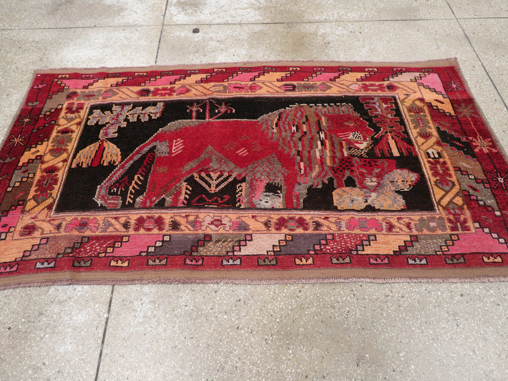 Vintage Turkish Pictorial Throw Rug, No.31802 - Staging