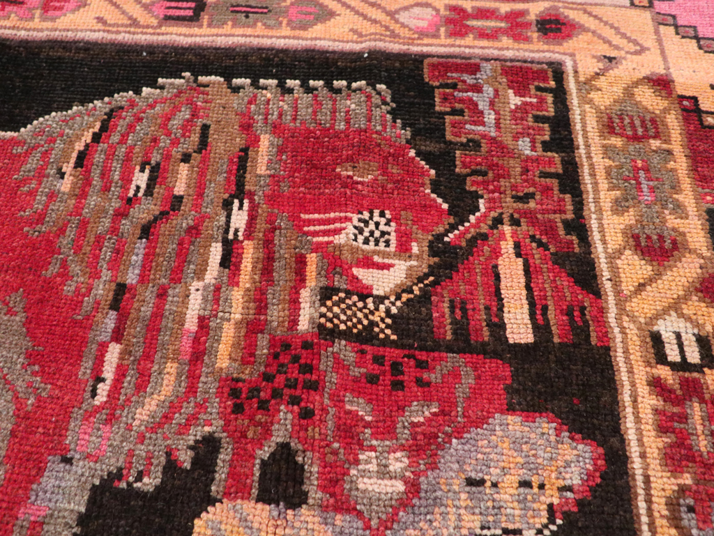 Vintage Turkish Pictorial Throw Rug, No.31802 - Staging