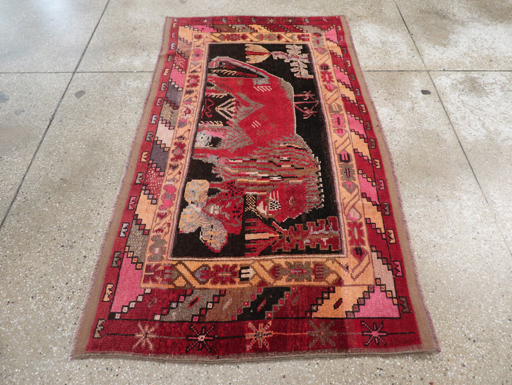 Vintage Turkish Pictorial Throw Rug, No.31802 - Staging