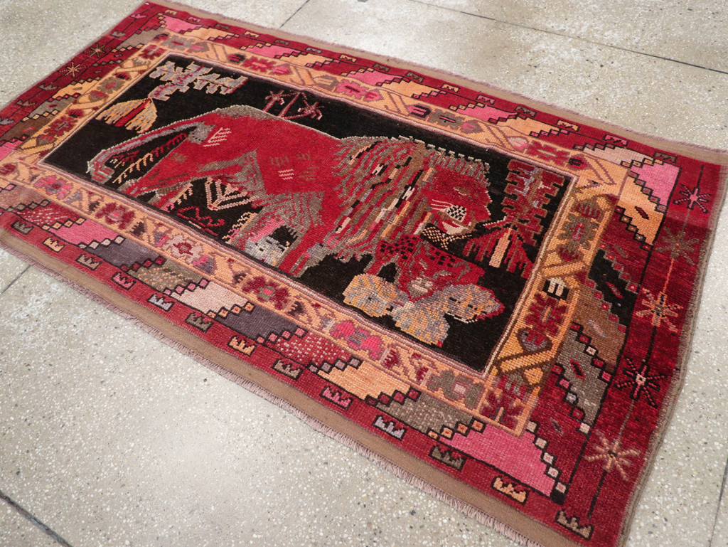 Vintage Turkish Pictorial Throw Rug, No.31802 - Staging
