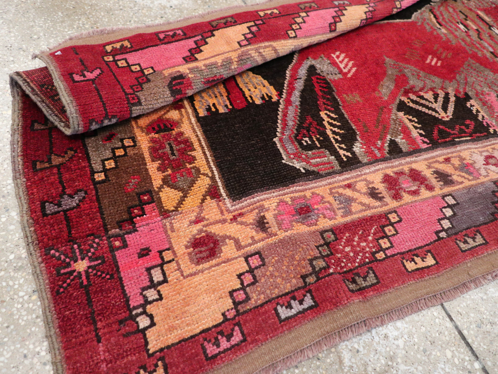Vintage Turkish Pictorial Throw Rug, No.31802 - Staging
