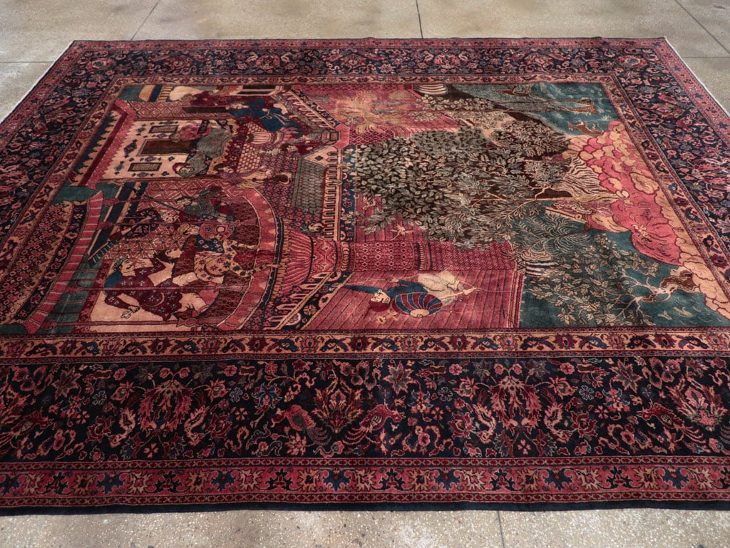 Antique Indian Pictorial Room Size Carpet, No.31820 - Staging