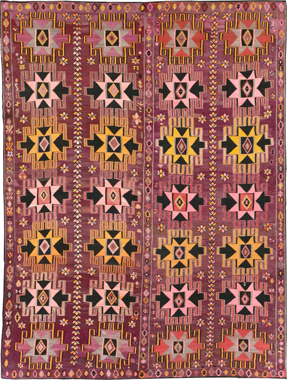 Vintage Turkish Flatweave Kilim Large Room Size Carpet, No.31831 - Staging