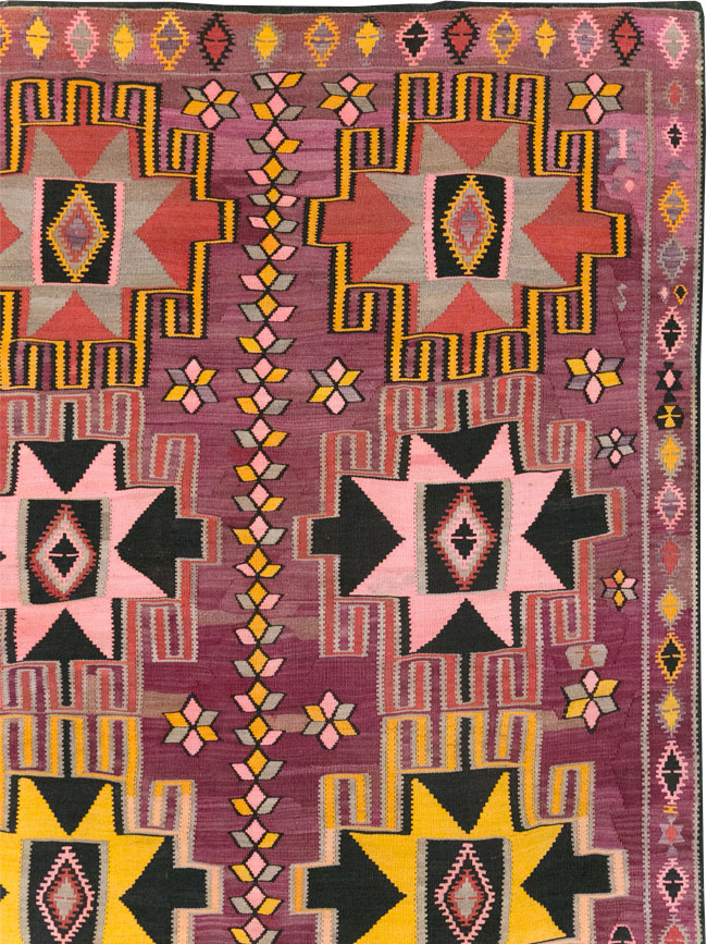 Vintage Turkish Flatweave Kilim Large Room Size Carpet, No.31831 - Staging