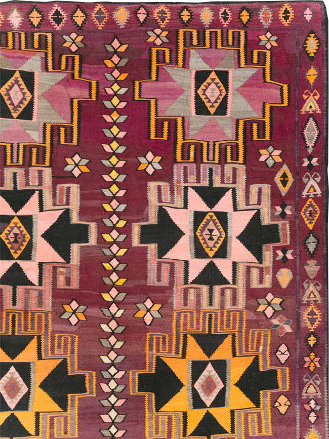 Vintage Turkish Flatweave Kilim Large Room Size Carpet, No.31831 - Staging