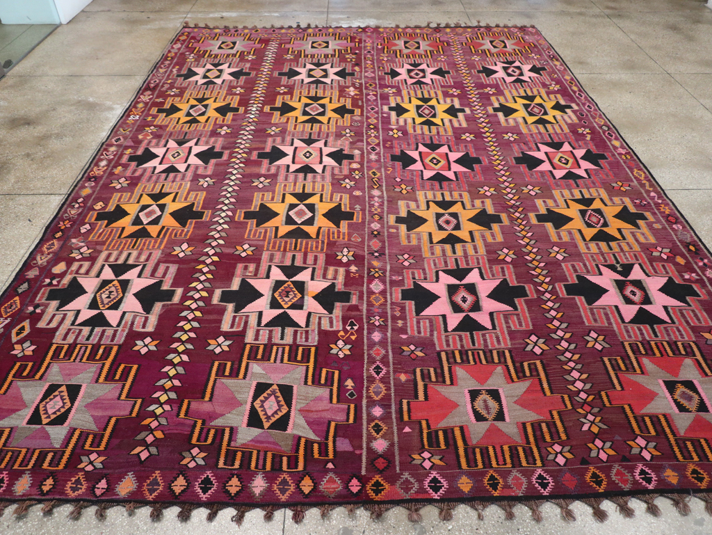 Vintage Turkish Flatweave Kilim Large Room Size Carpet, No.31831 - Staging