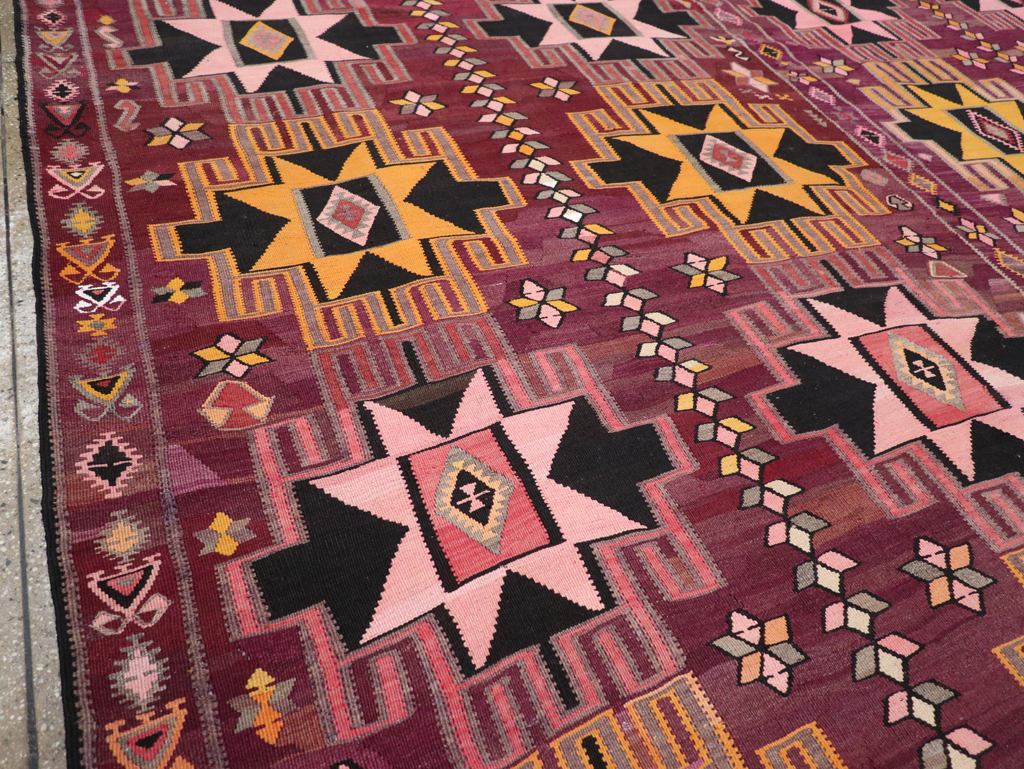 Vintage Turkish Flatweave Kilim Large Room Size Carpet, No.31831 - Staging