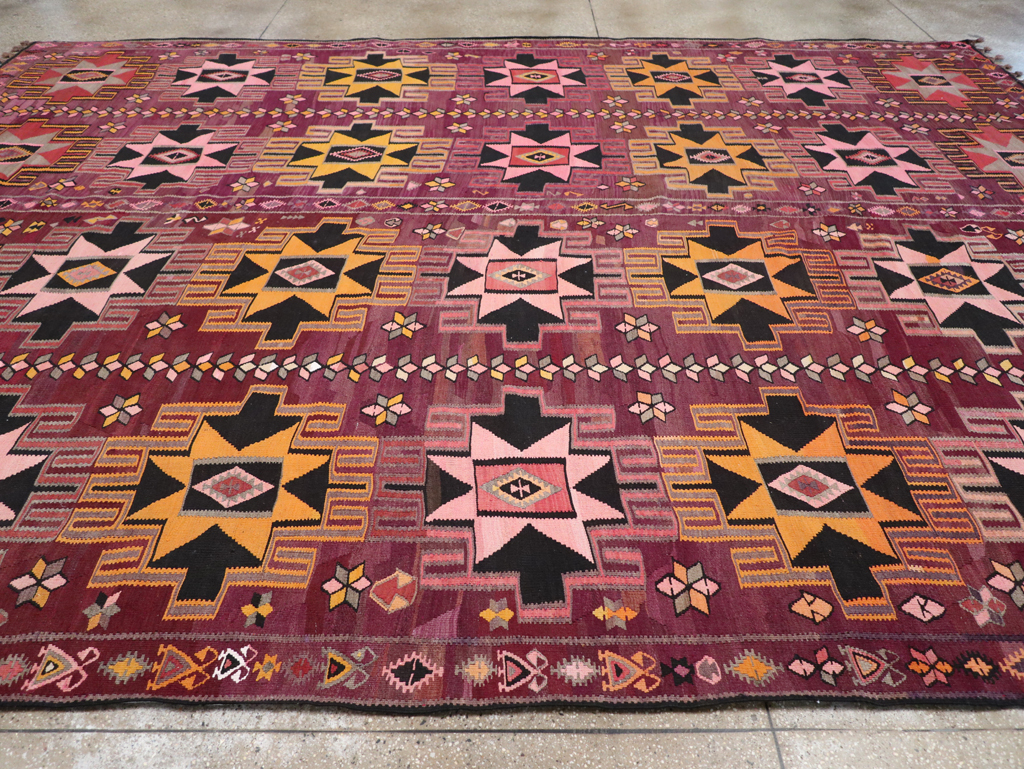 Vintage Turkish Flatweave Kilim Large Room Size Carpet, No.31831 - Staging