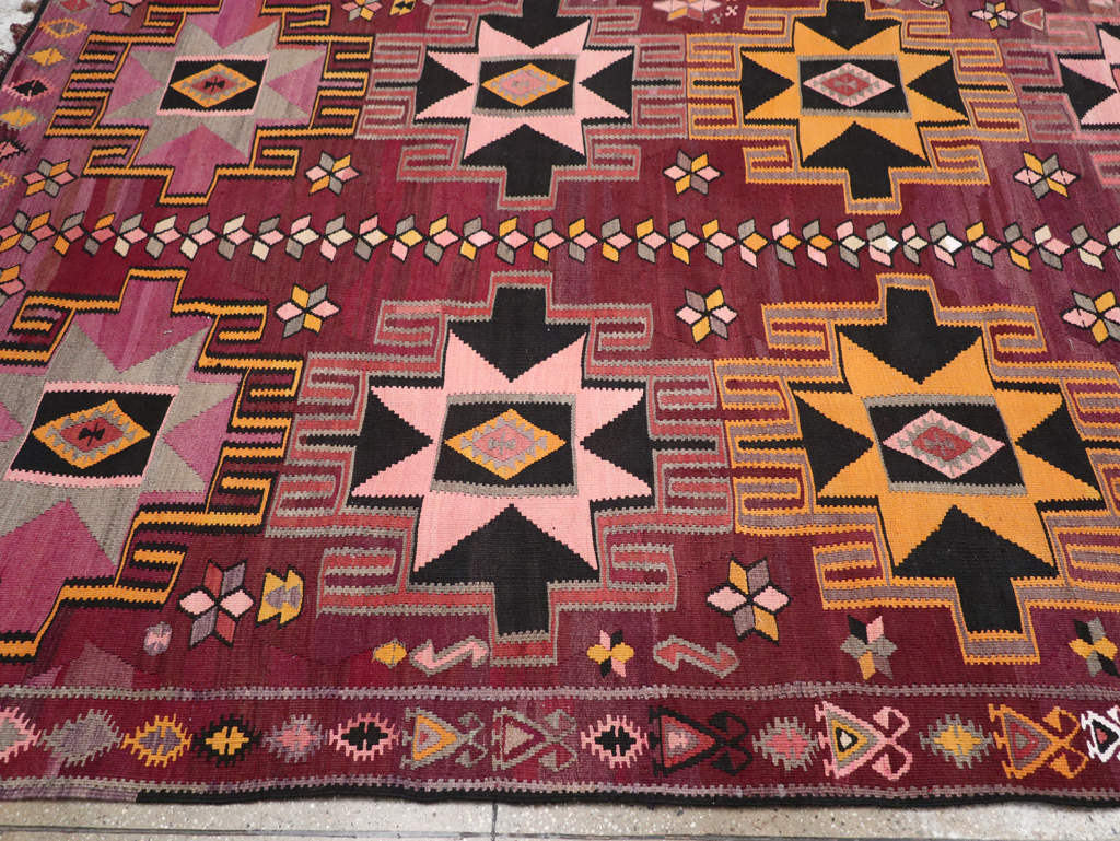 Vintage Turkish Flatweave Kilim Large Room Size Carpet, No.31831 - Staging