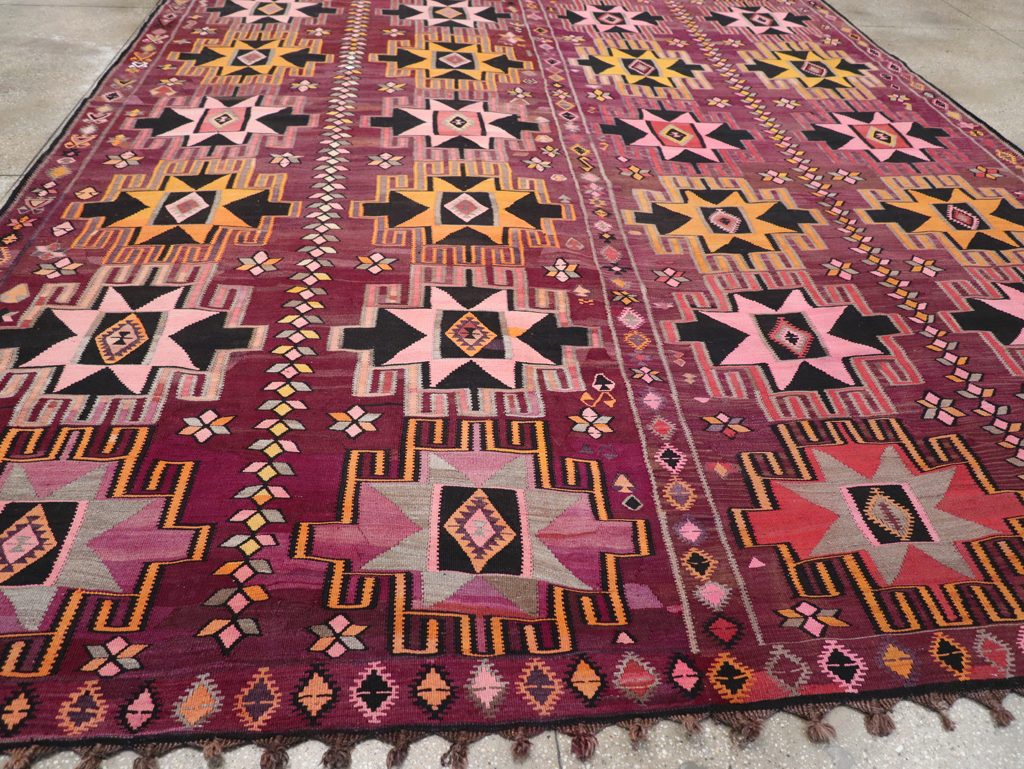 Vintage Turkish Flatweave Kilim Large Room Size Carpet, No.31831 - Staging