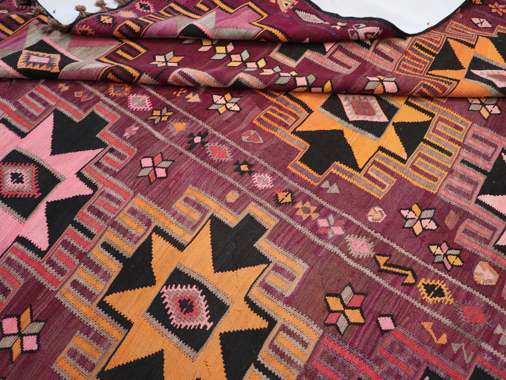 Vintage Turkish Flatweave Kilim Large Room Size Carpet, No.31831 - Staging