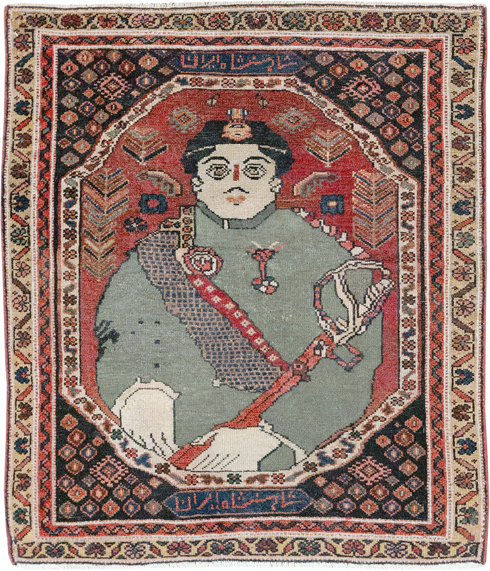 Antique Persian Pictorial Malayer Rug, No.31833 - Staging