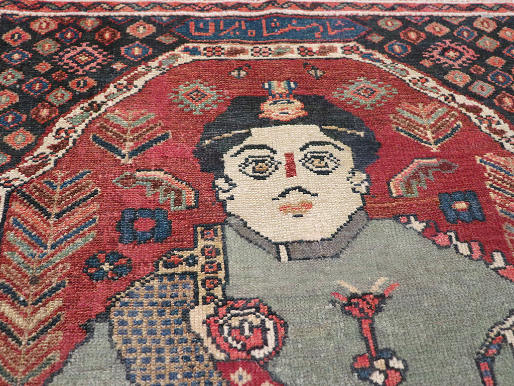 Antique Persian Pictorial Malayer Rug, No.31833 - Staging