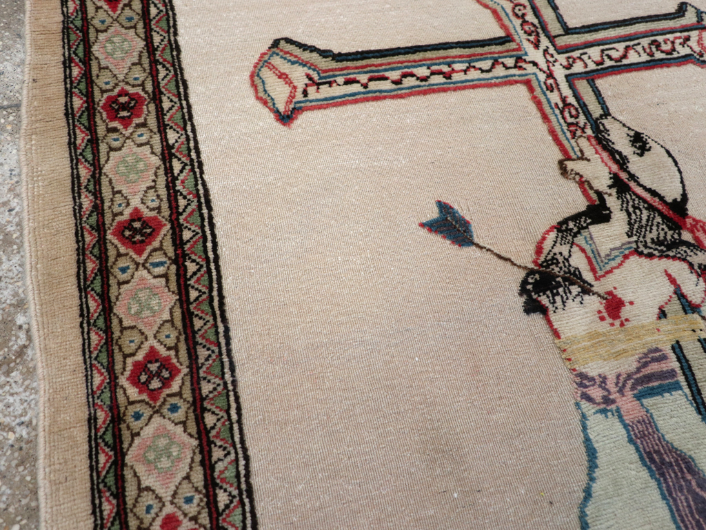 Vintage Persian Tabriz Souf Pictorial Throw Rug, No.31834 - Staging