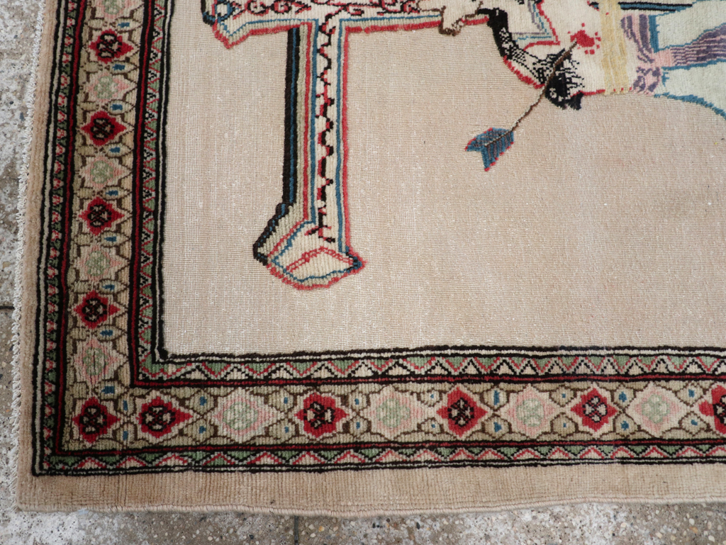 Vintage Persian Tabriz Souf Pictorial Throw Rug, No.31834 - Staging