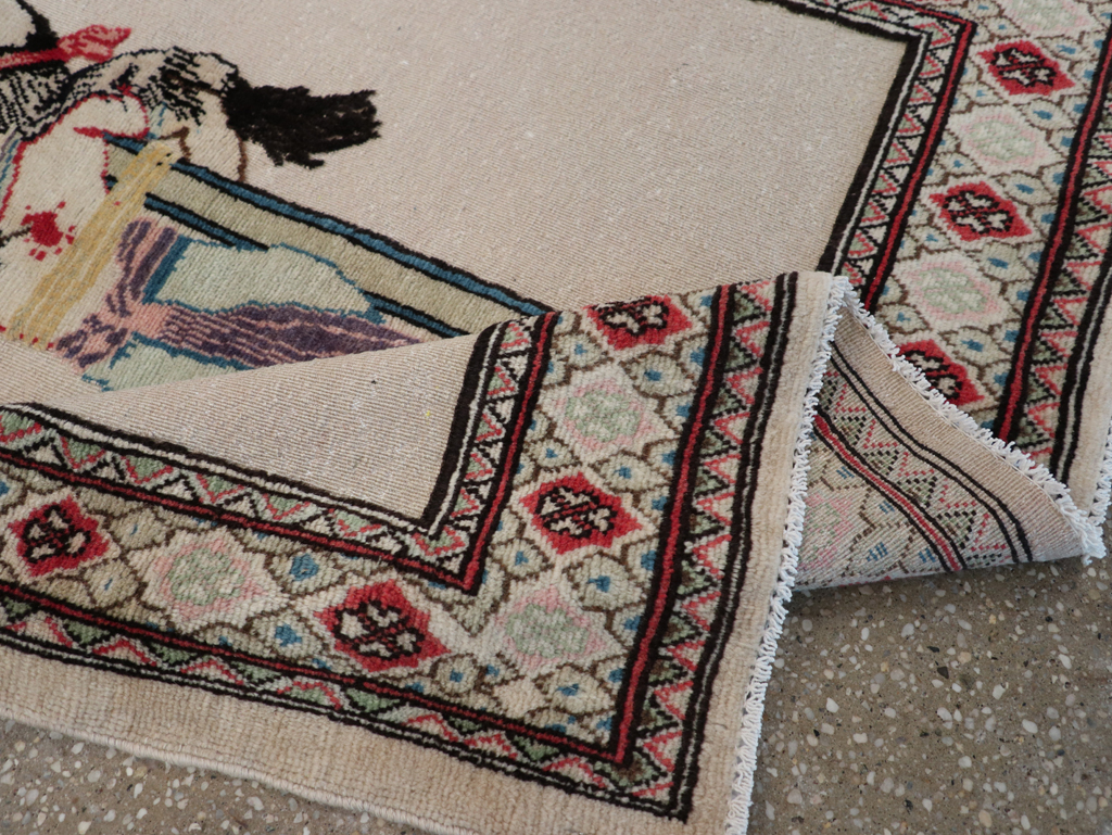 Vintage Persian Tabriz Souf Pictorial Throw Rug, No.31834 - Staging