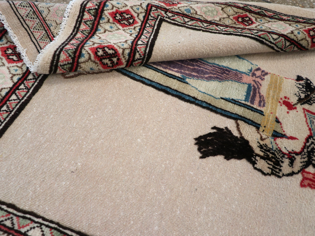 Vintage Persian Tabriz Souf Pictorial Throw Rug, No.31834 - Staging