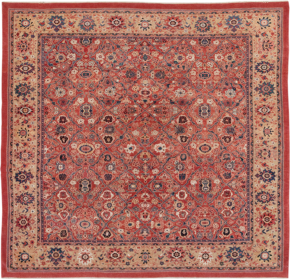 Antique Persian Mahal Square Room Size Carpet, No.31836 - Staging