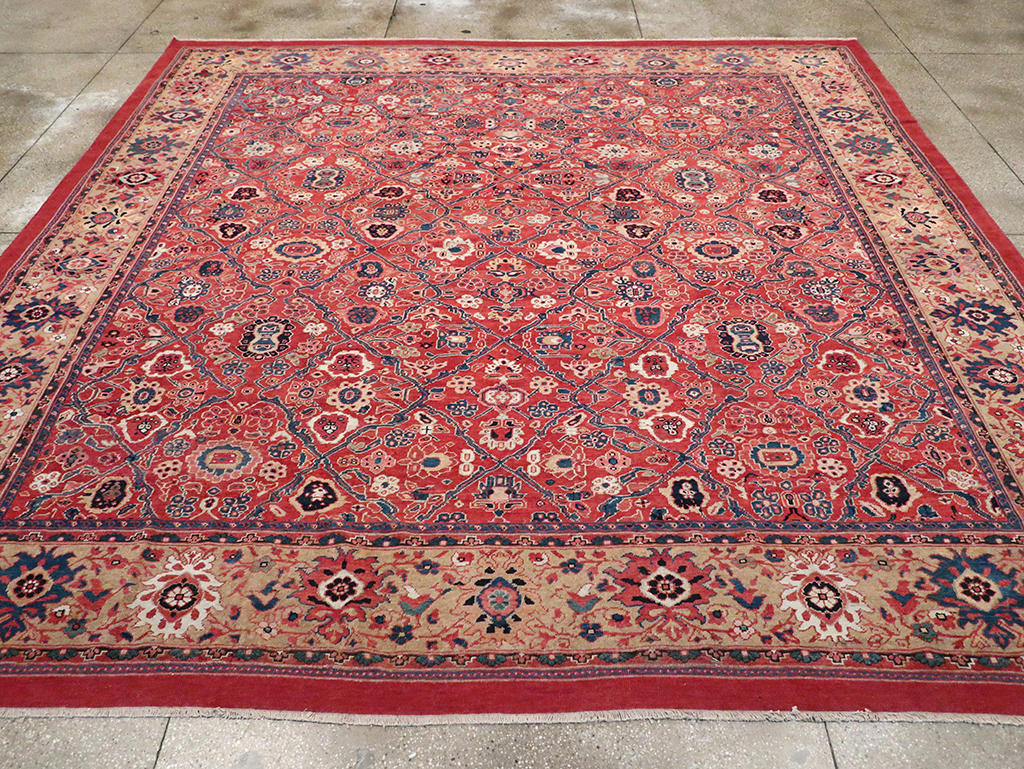 Antique Persian Mahal Square Room Size Carpet, No.31836 - Staging