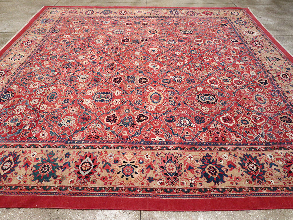 Antique Persian Mahal Square Room Size Carpet, No.31836 - Staging
