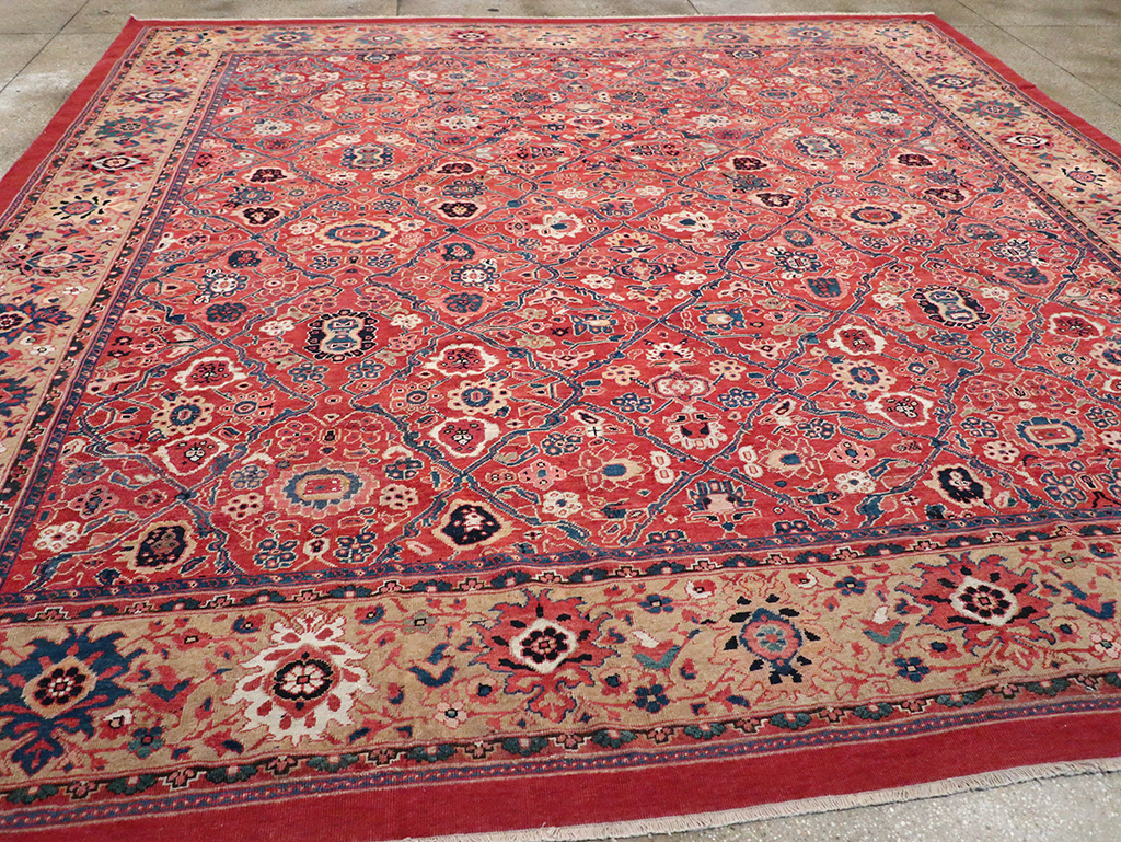 Antique Persian Mahal Square Room Size Carpet, No.31836 - Staging