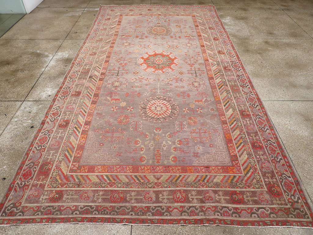Antique East Turkestan Khotan Long and Narrow Carpet, No.31840 - Staging