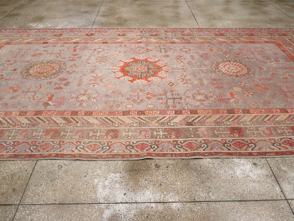 Antique East Turkestan Khotan Long and Narrow Carpet, No.31840 - Staging