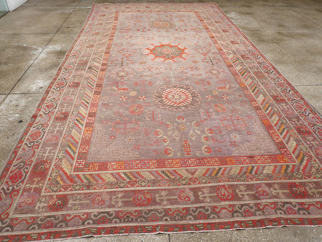 Antique East Turkestan Khotan Long and Narrow Carpet, No.31840 - Staging