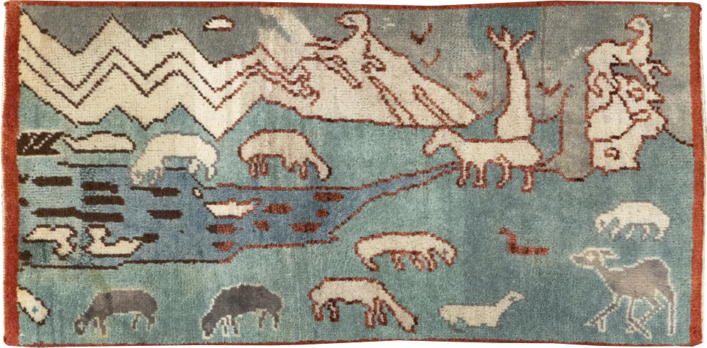 Vintage Turkish Anatolian Pictorial Throw Rug, No.31843 - Staging