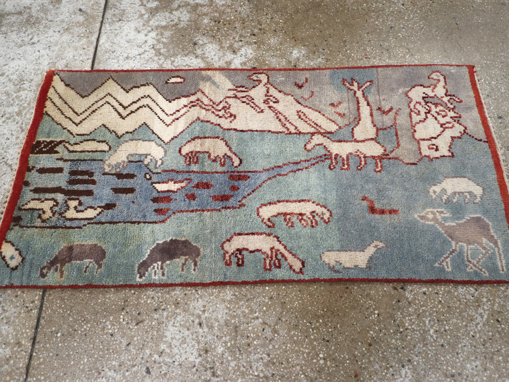 Vintage Turkish Anatolian Pictorial Throw Rug, No.31843 - Staging