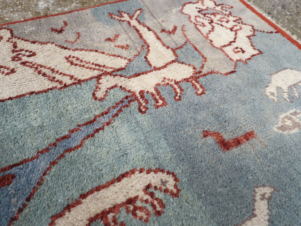 Vintage Turkish Anatolian Pictorial Throw Rug, No.31843 - Staging