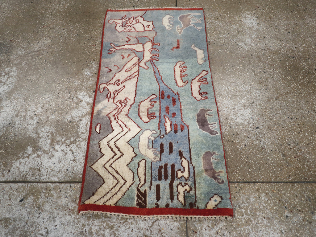Vintage Turkish Anatolian Pictorial Throw Rug, No.31843 - Staging