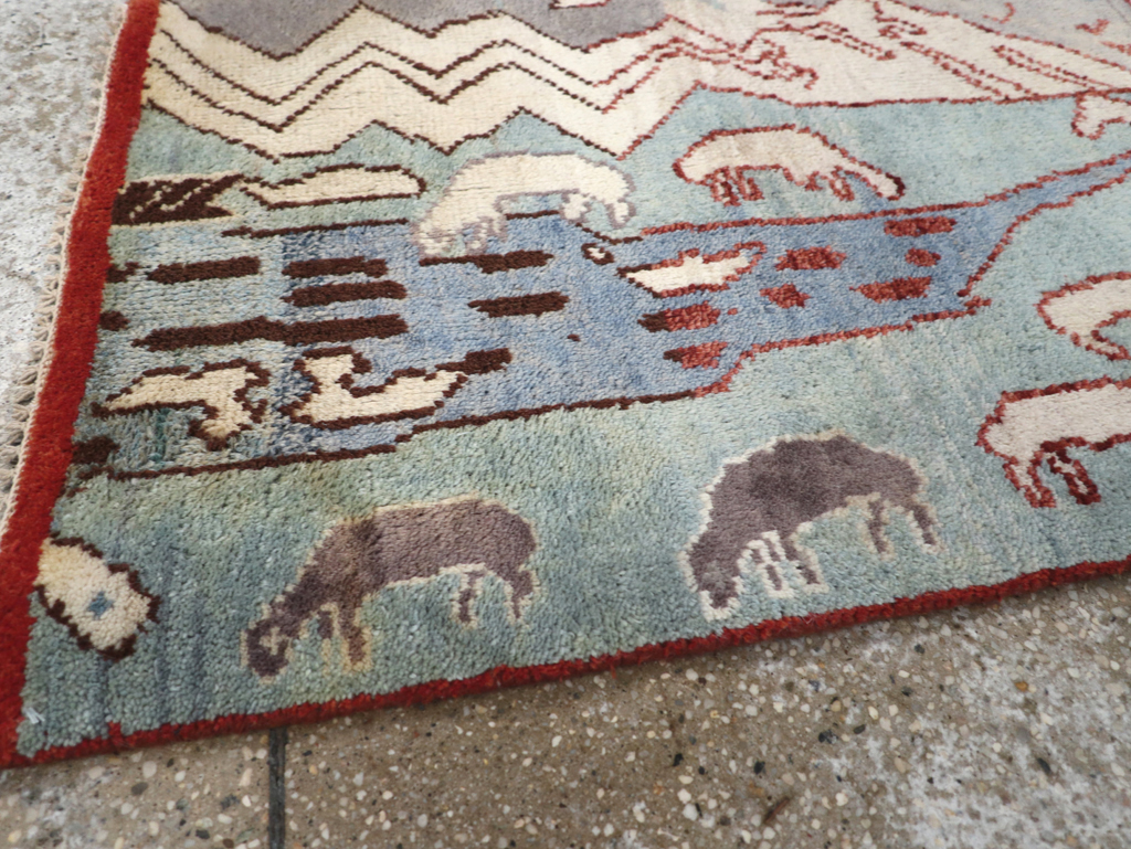 Vintage Turkish Anatolian Pictorial Throw Rug, No.31843 - Staging
