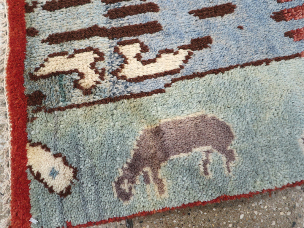 Vintage Turkish Anatolian Pictorial Throw Rug, No.31843 - Staging