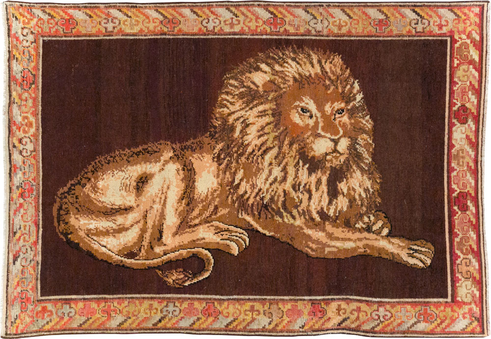 Antique East Turkestan Pictorial Khotan Accent Rug, No.31861 - Staging