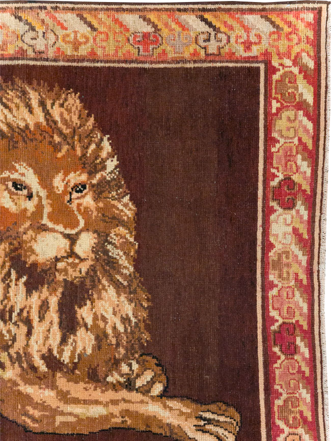 Antique East Turkestan Pictorial Khotan Accent Rug, No.31861 - Staging