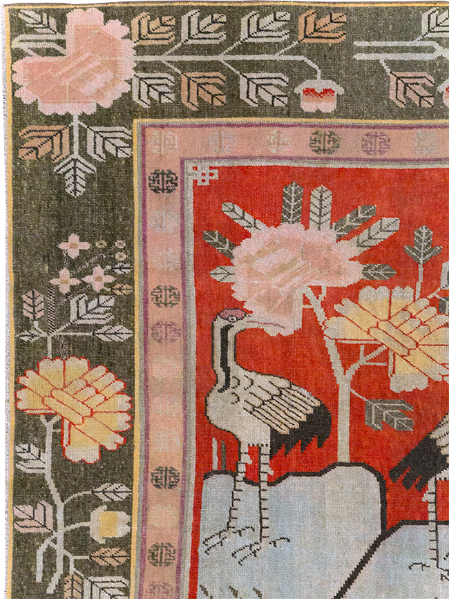 Vintage East Turkestan Khotan Pictorial Accent Carpet, No.31880 - Staging