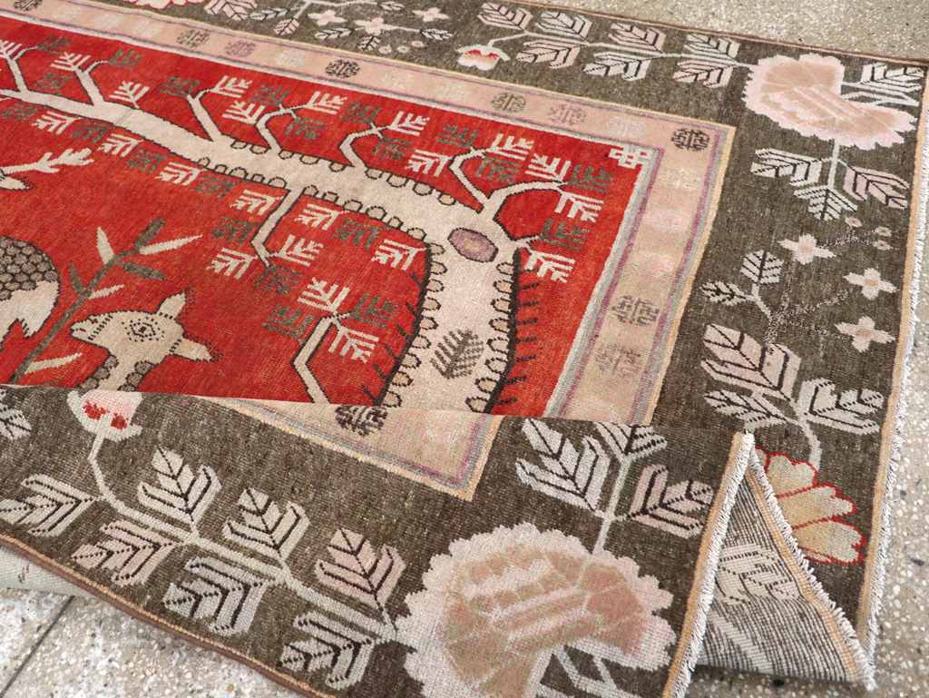 Vintage East Turkestan Khotan Pictorial Accent Carpet, No.31880 - Staging