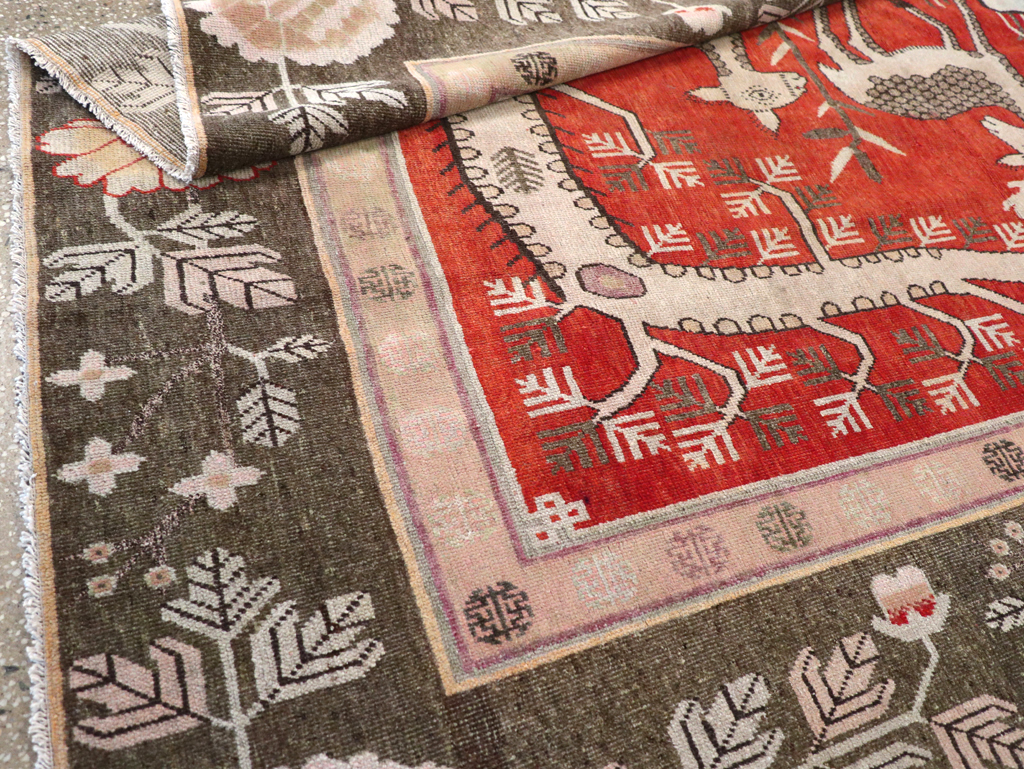 Vintage East Turkestan Khotan Pictorial Accent Carpet, No.31880 - Staging