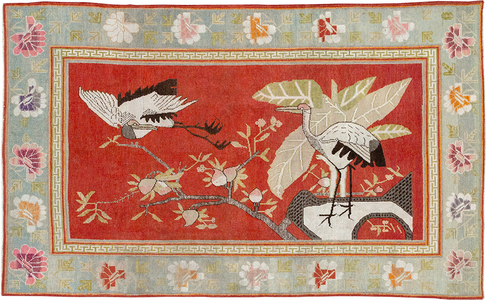 Antique East Turkestan Khotan Pictorial Accent Rug, No.31881 - Staging