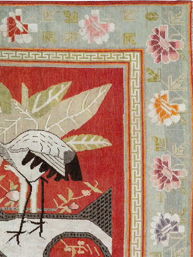 Antique East Turkestan Khotan Pictorial Accent Rug, No.31881 - Staging