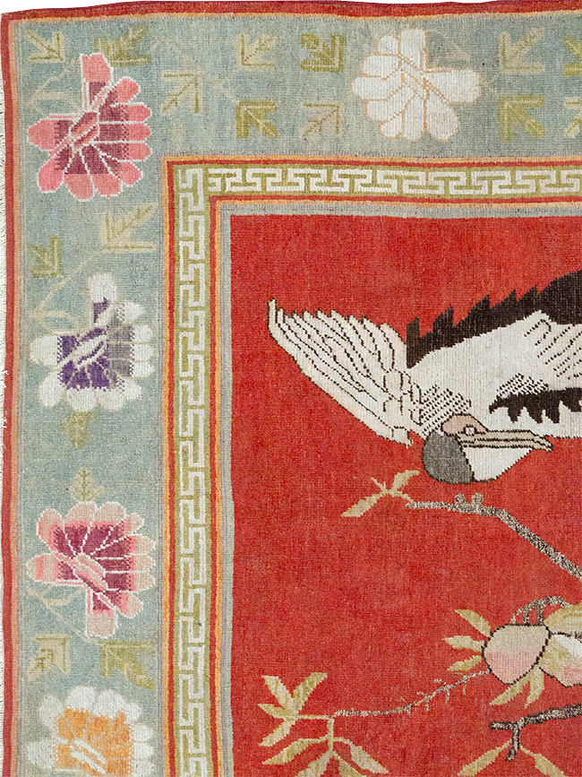 Antique East Turkestan Khotan Pictorial Accent Rug, No.31881 - Staging