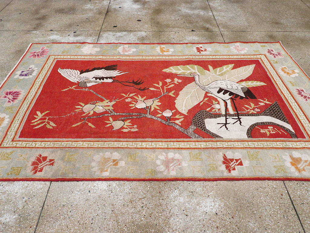 Antique East Turkestan Khotan Pictorial Accent Rug, No.31881 - Staging